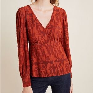 Anthropologie Burnout Velvet Puff Sleeved Top size S